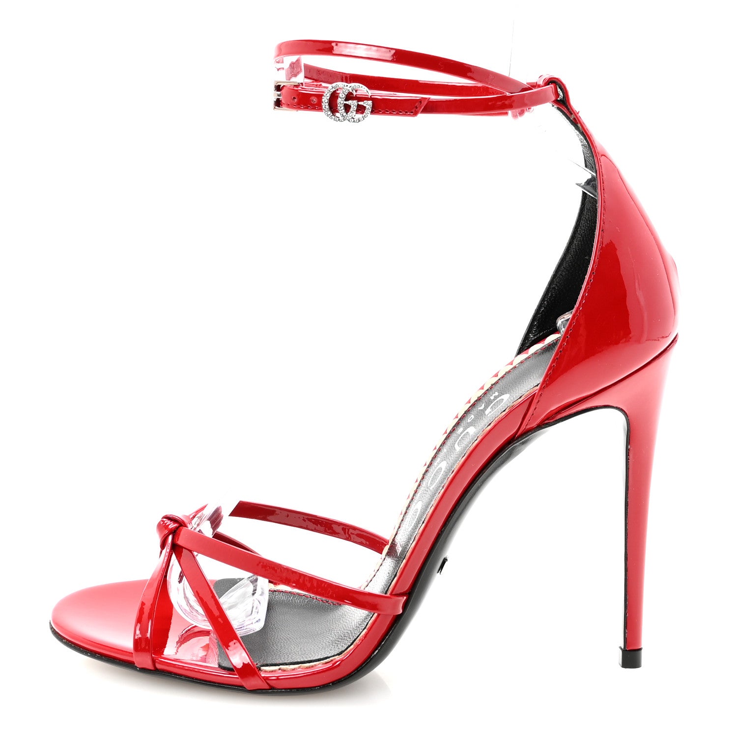 Gucci Patent Crystal Double G Ankle Wrap Sandals 37 Red 1 of 9
