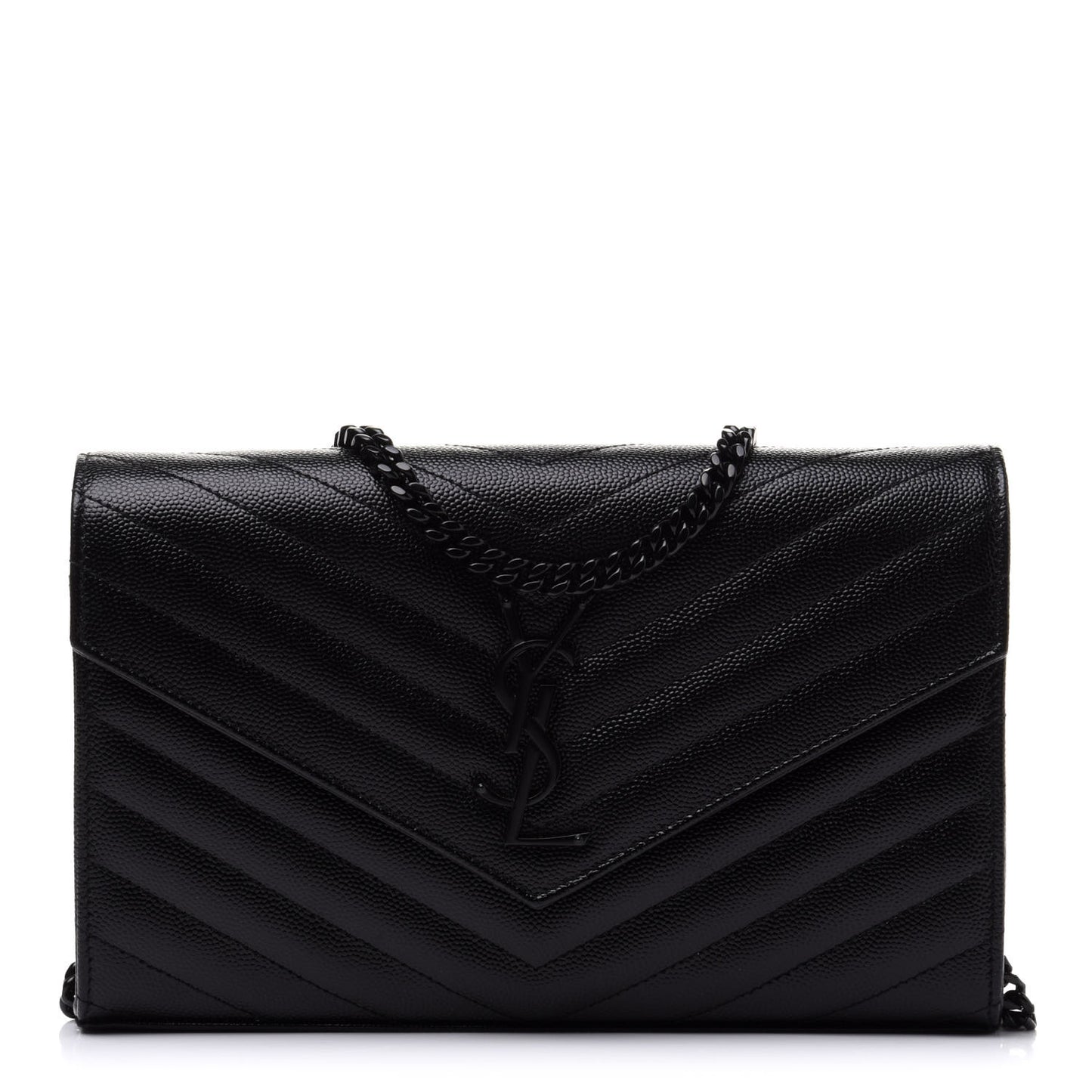 Grain De Poudre Matelasse Chevron Monogram Chain Wallet Black