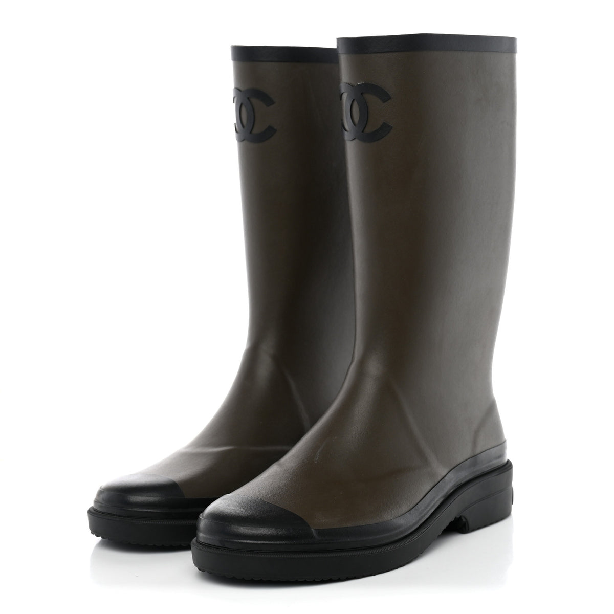 Chanel Caoutchouk CC High Boots 40 Khaki Black 3 of 9