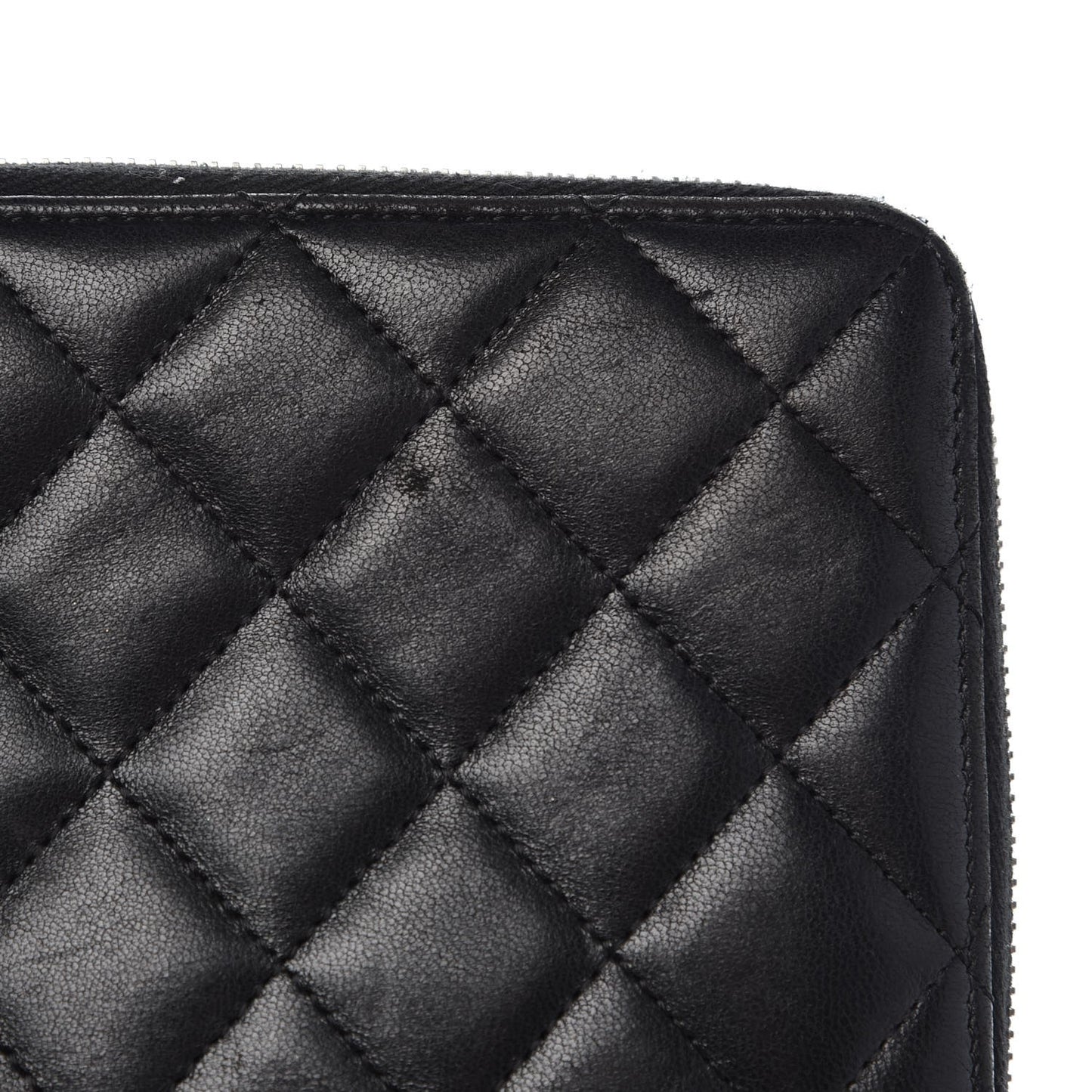 Lambskin Quilted Large Zip Around Organizer Wallet Black