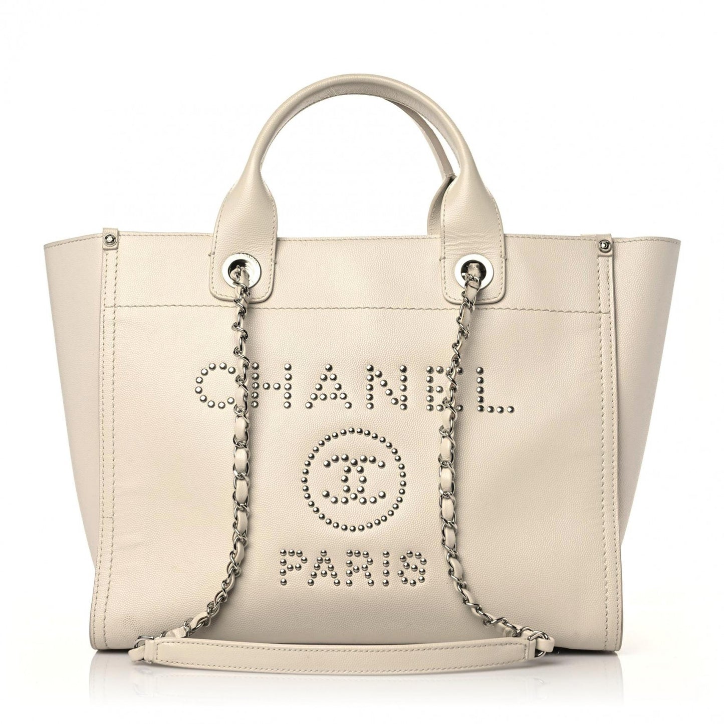 Caviar Small Studded Deauville Tote Ivory