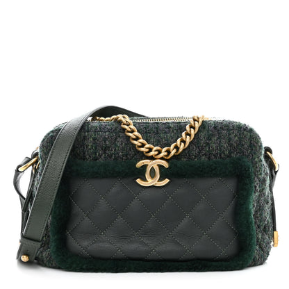 Chanel Tweed Shearling Grained Calfskin Camera Case Green 1 of 13