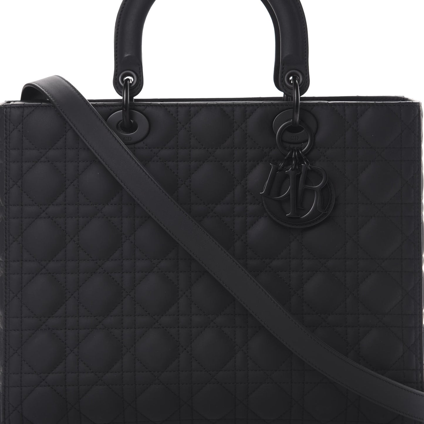 Ultra Matte Calfskin Cannage Large Lady Dior Black