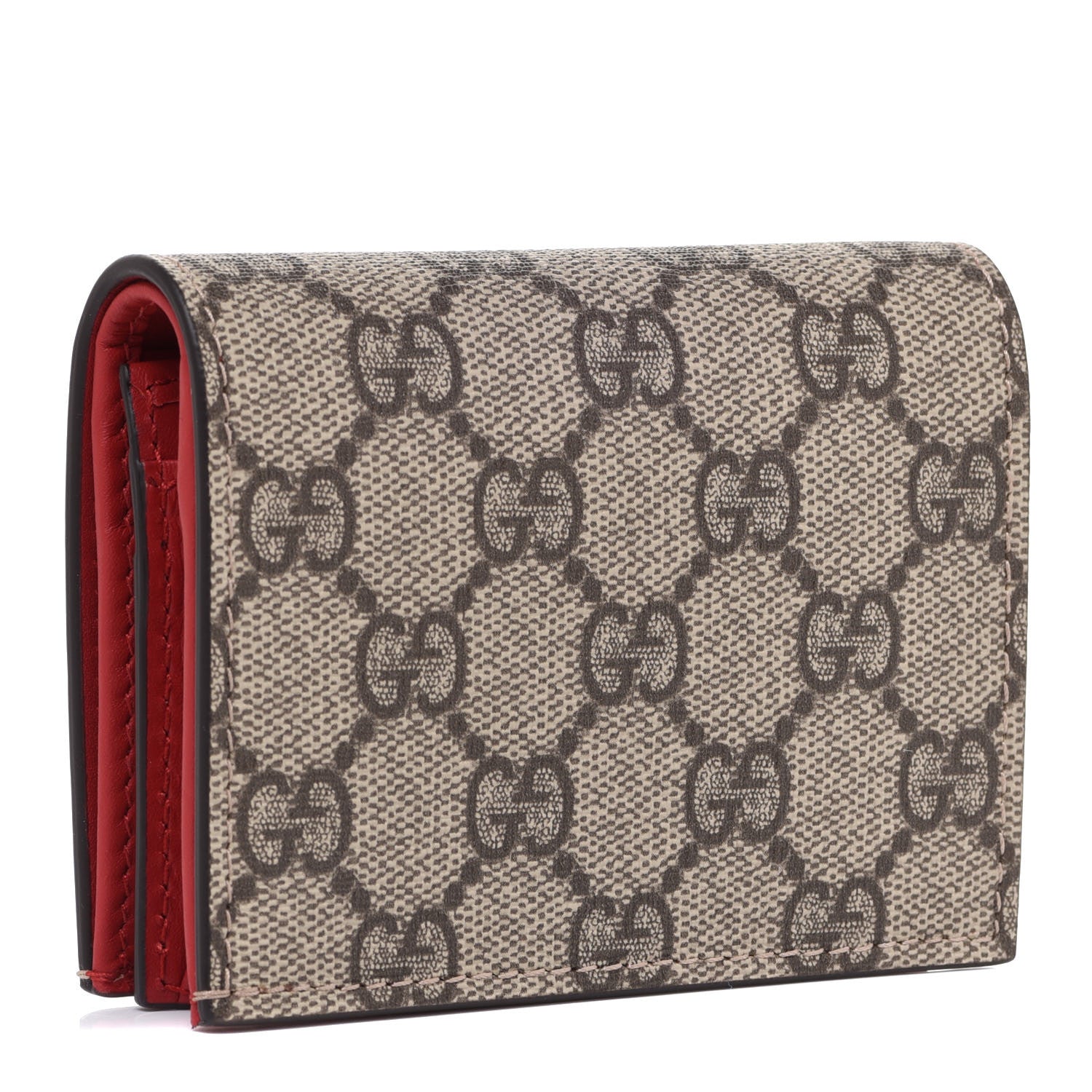 Gucci GG Supreme Monogram Bosco Patch Card Case Wallet Beige Malva Hibiscus Red 3 of 8