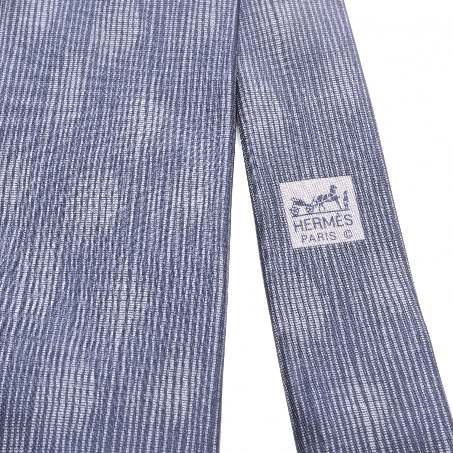 Hermes Mens Twill Silk Neck Tie Noir and Gris 5 of 8