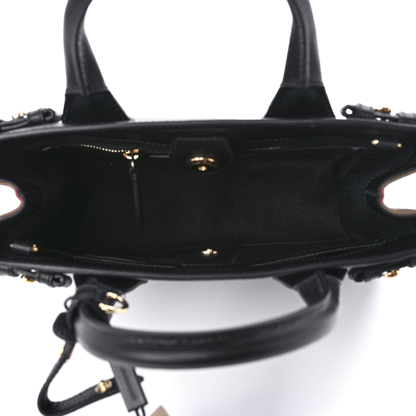 Grainy Calfskin House Check Small Banner Tote Black