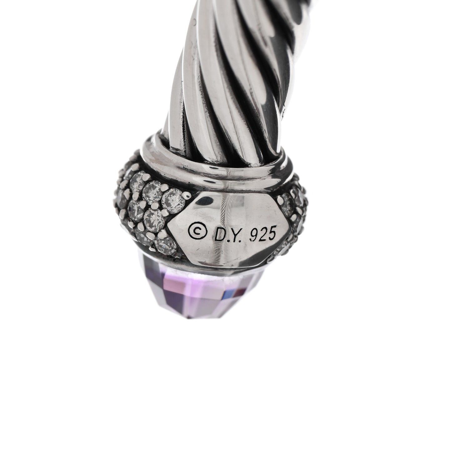 Sterling Silver Diamond Lavender Amethyst 7mm Cable Bracelet