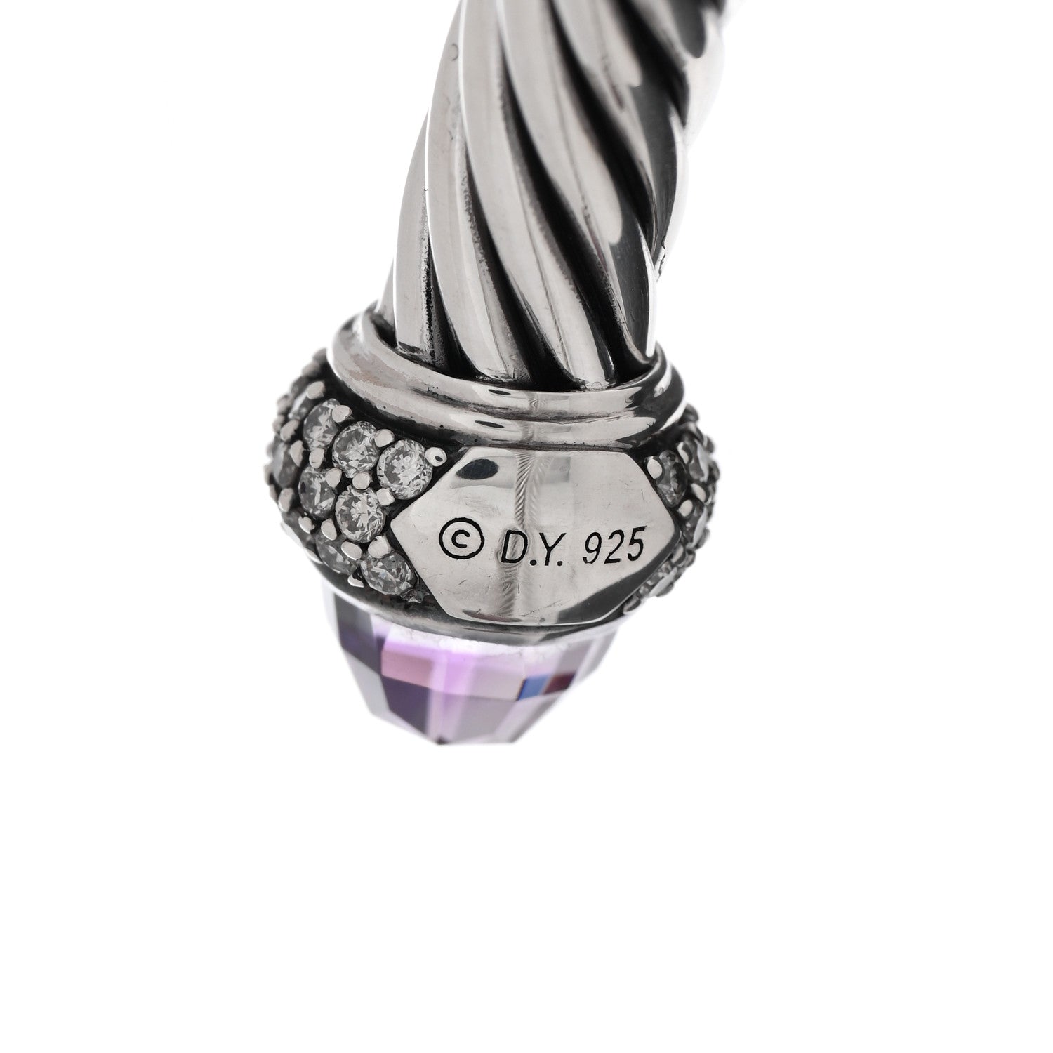 David Yurman Sterling Silver Diamond Lavender Amethyst 7mm Cable Bracelet 3 of 3