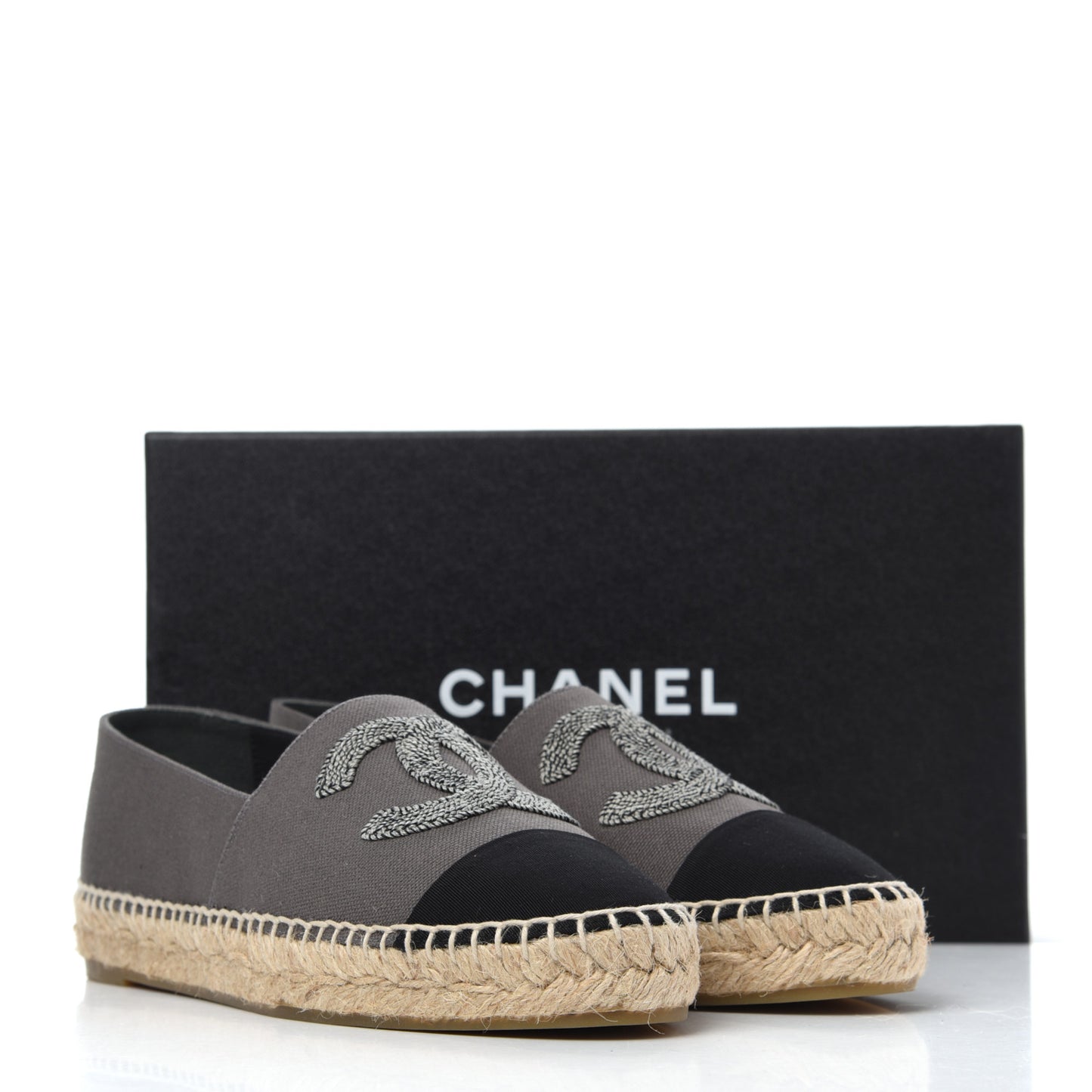 Canvas Grosgrain CC Espadrilles 39 Grey Black