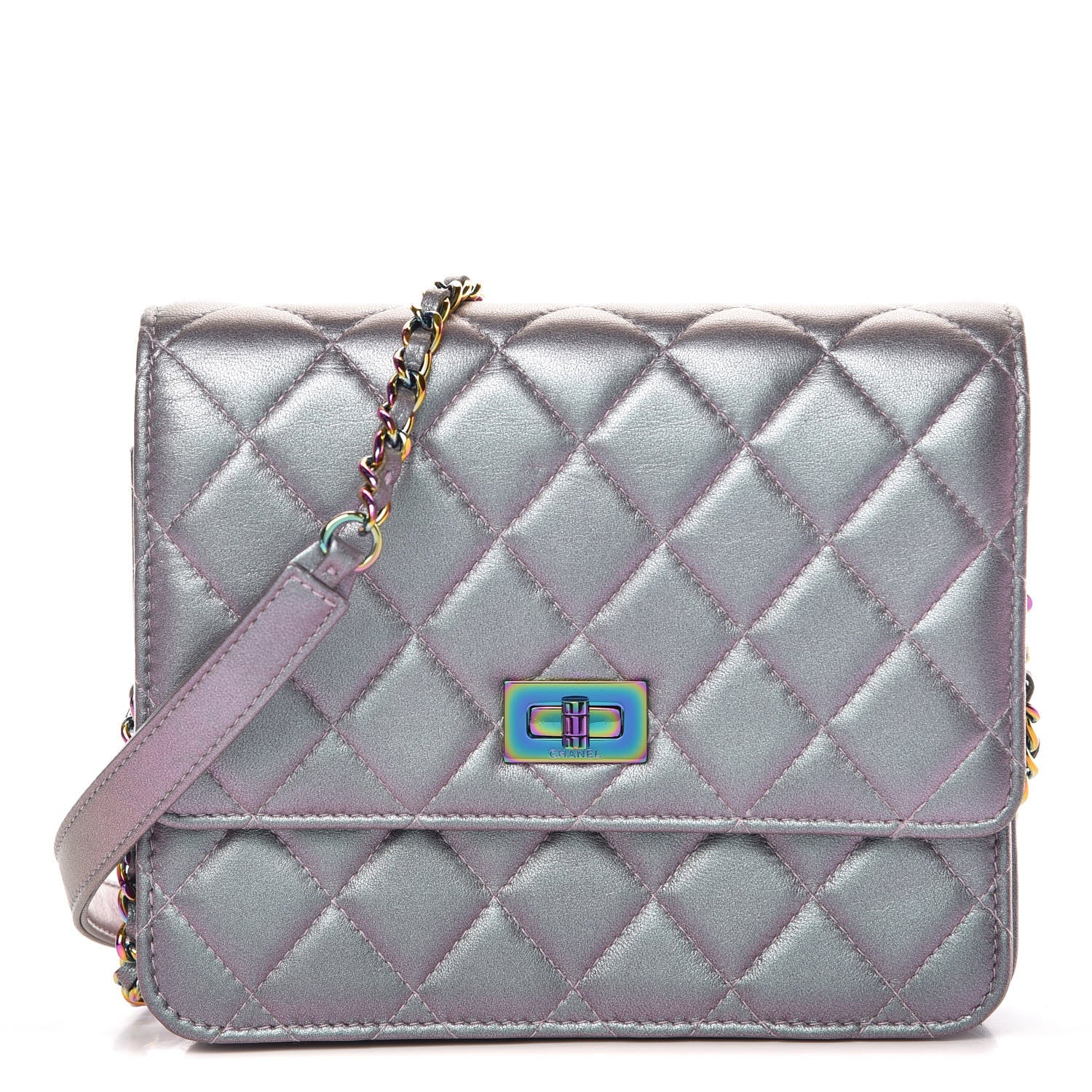 Chanel Iridescent Lambskin Quilted Reissue 2.55 Square Wallet On Chain WOC Light Purple 1 of 11