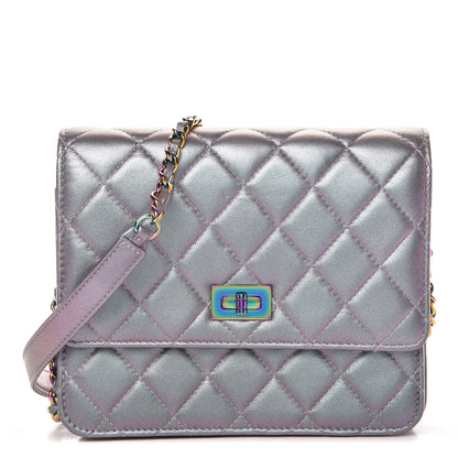 Chanel Iridescent Lambskin Quilted Reissue 2.55 Square Wallet On Chain WOC Light Purple 1 of 11