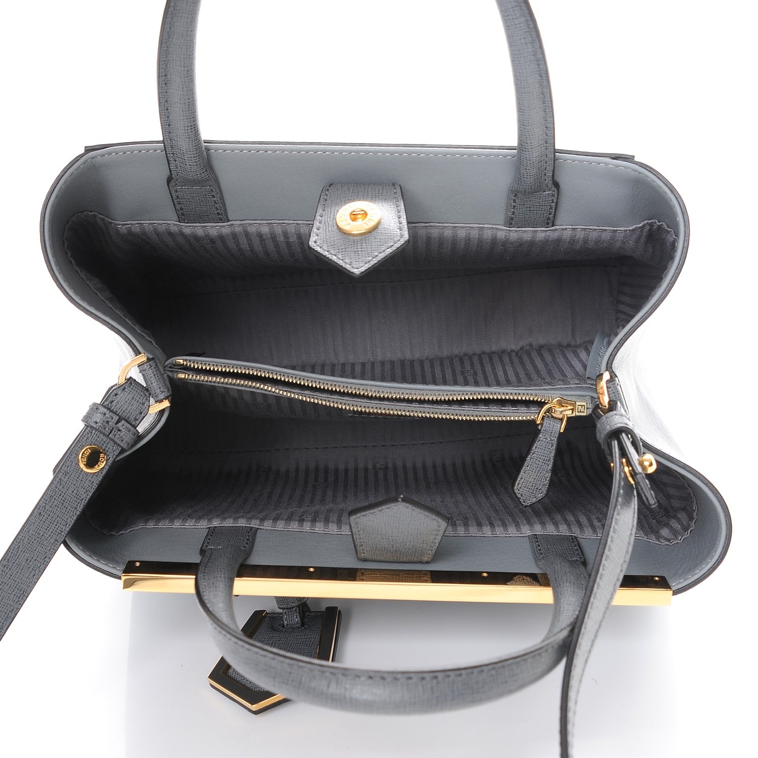 Fendi Vitello Elite Petite 2Jours Tote Grigio Grigio Chiaro 6 of 8