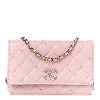 Chanel Caviar Quilted Crystal CC Wallet On Chain WOC Light Pink 1 of 10
