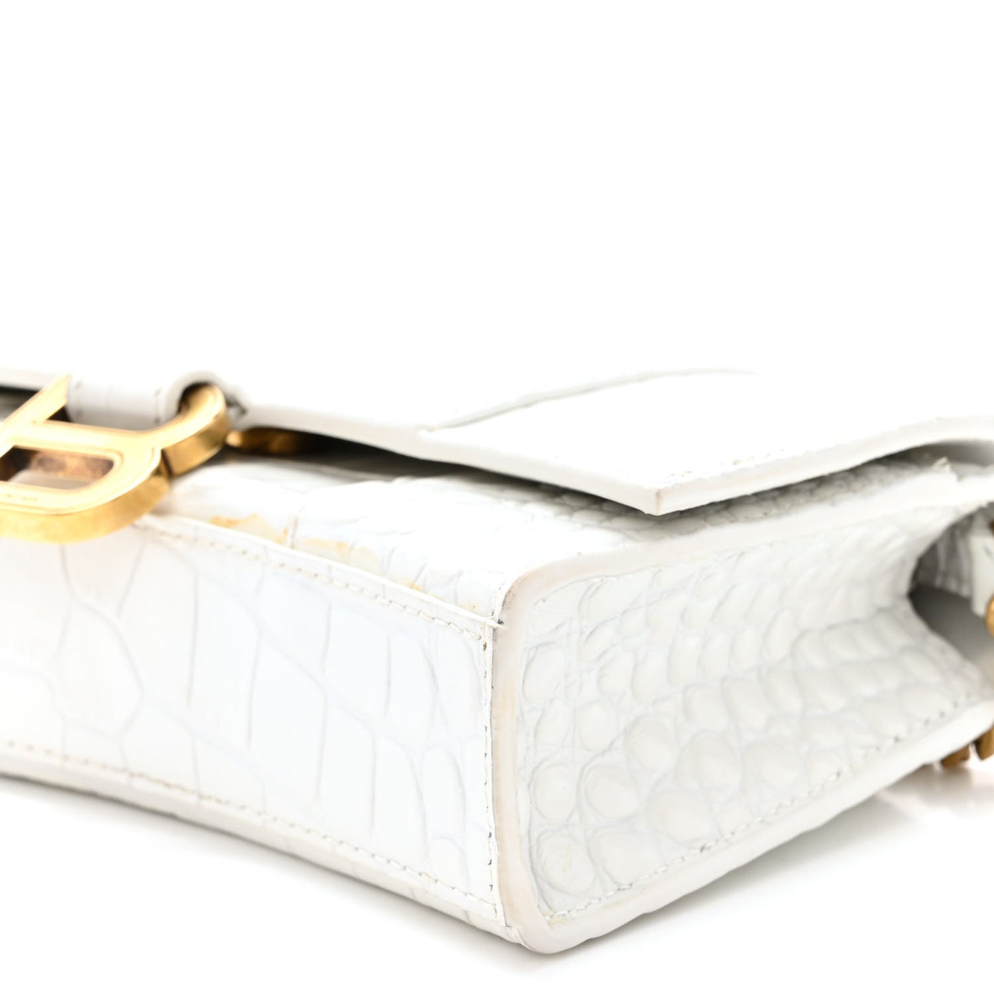 Shiny Calfskin Crocodile Embossed Hourglass Chain Bag White