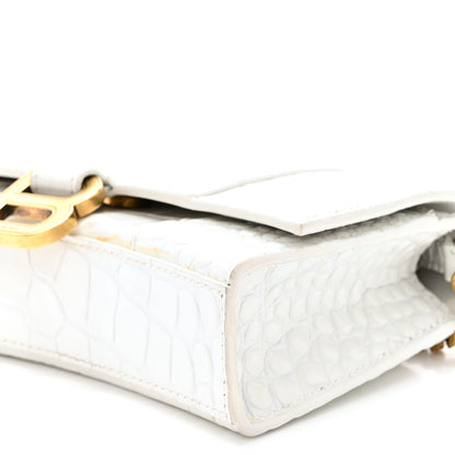 Balenciaga Shiny Calfskin Crocodile Embossed Hourglass Chain Bag White 11 of 13