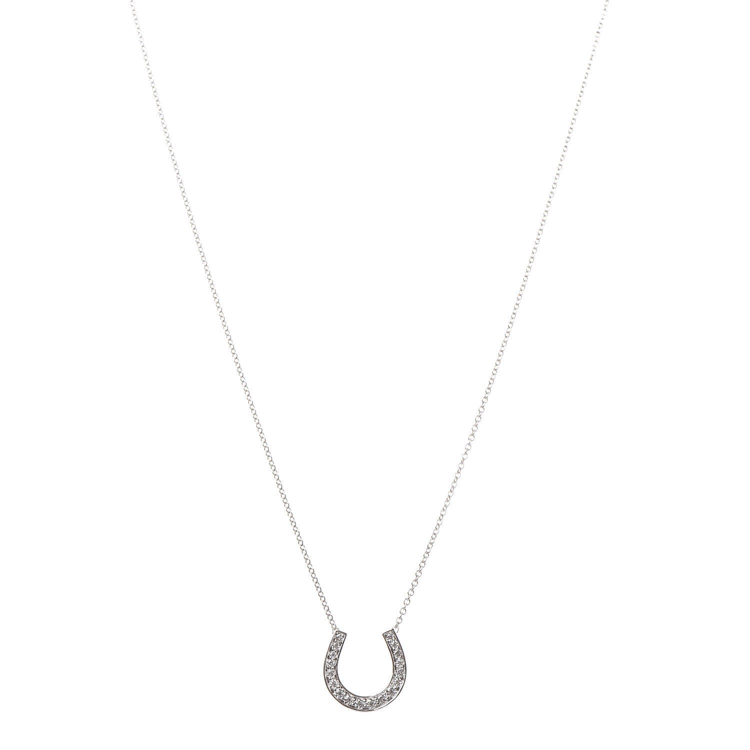 Tiffany Platinum Diamond Horseshoe Pendant Necklace 1 of 5