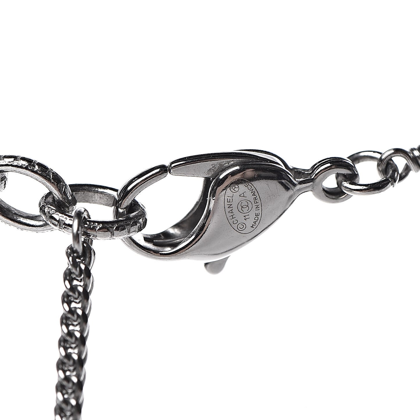 Pearl Bead CC Short Necklace Silver Black