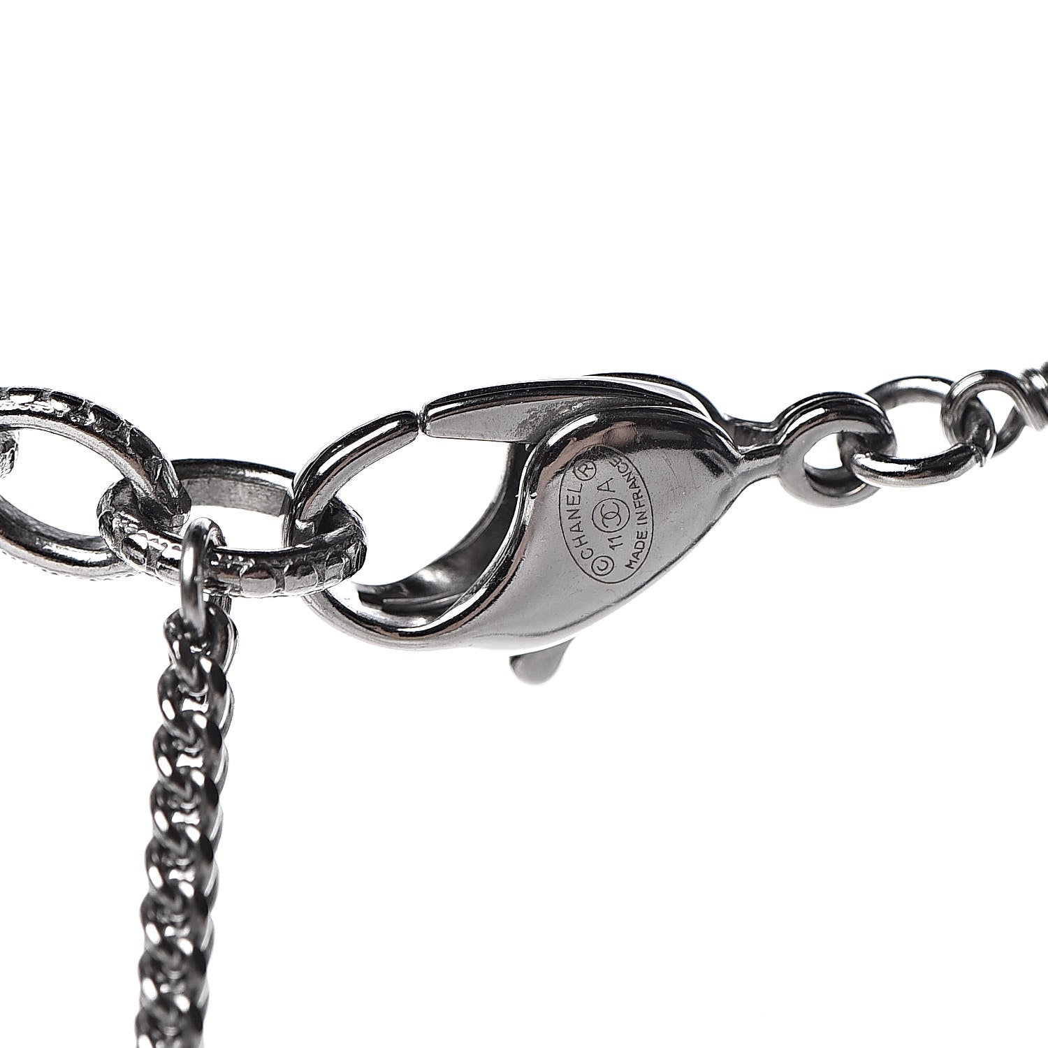 Chanel Pearl Bead CC Short Necklace Silver Black 4 of 9