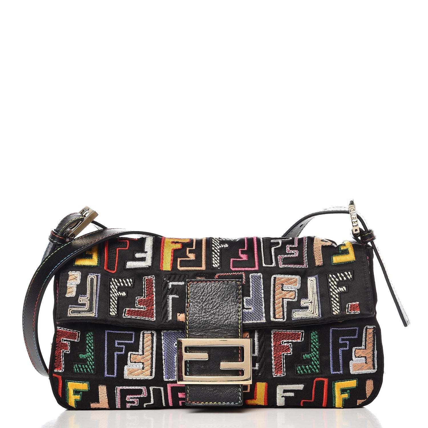 Fendi Nylon FF Multicolor Embroidered Baguette Multicolor 3 of 9