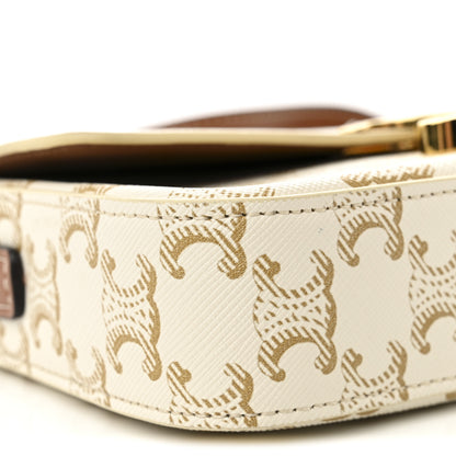 Celine Canvas Calfskin Triomphe Shoulder Bag White 9 of 10