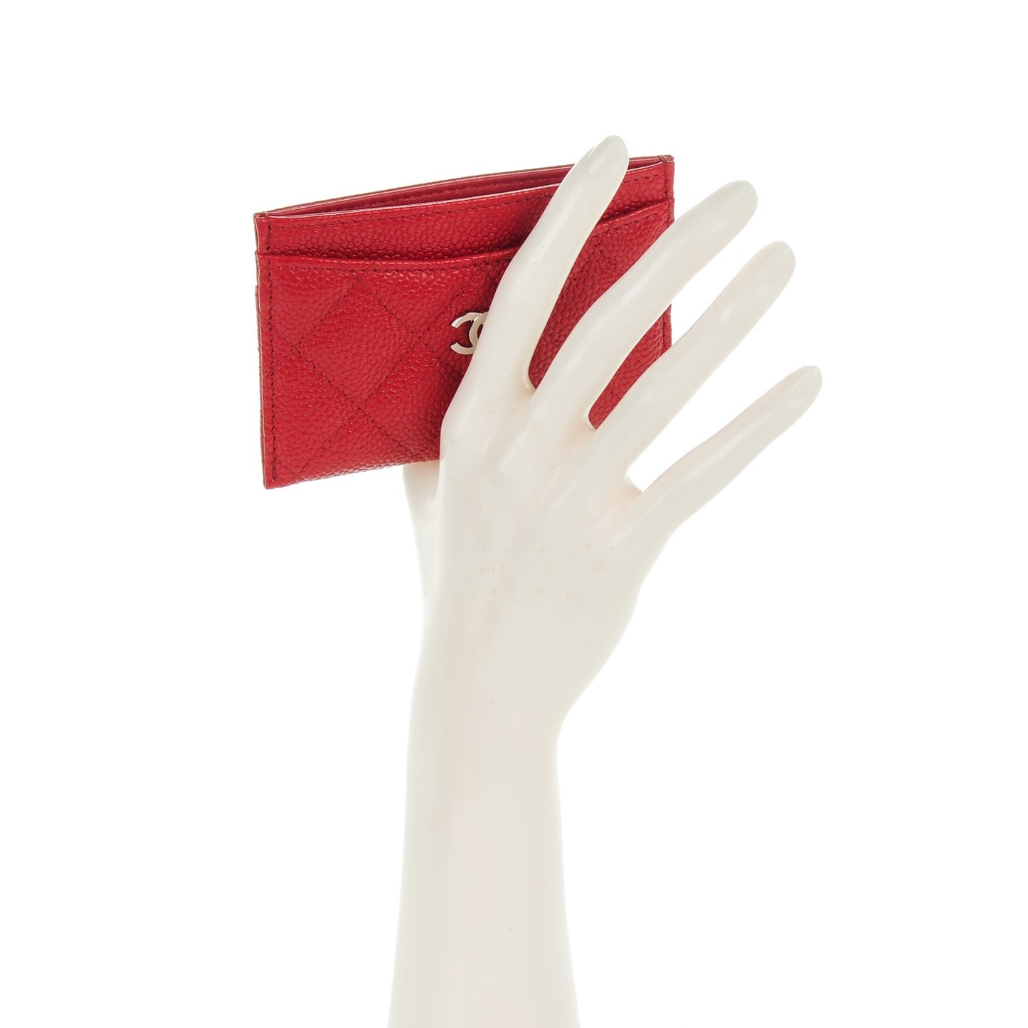 Caviar Quilted Card Holder Red