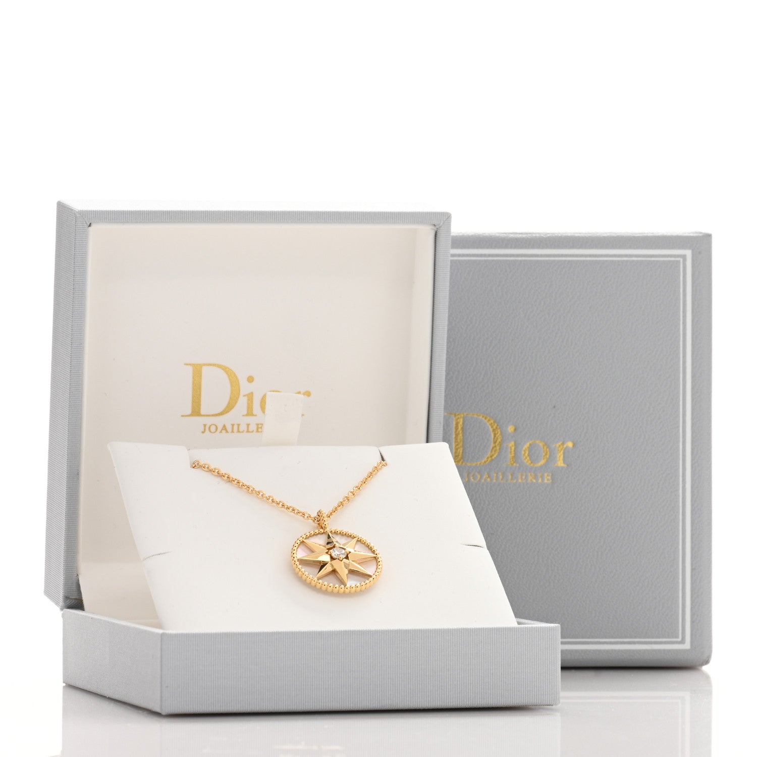 Christian Dior 18K Yellow Gold Diamond Mother of Pearl Rose Des Vents Medallion Necklace 5 of 5