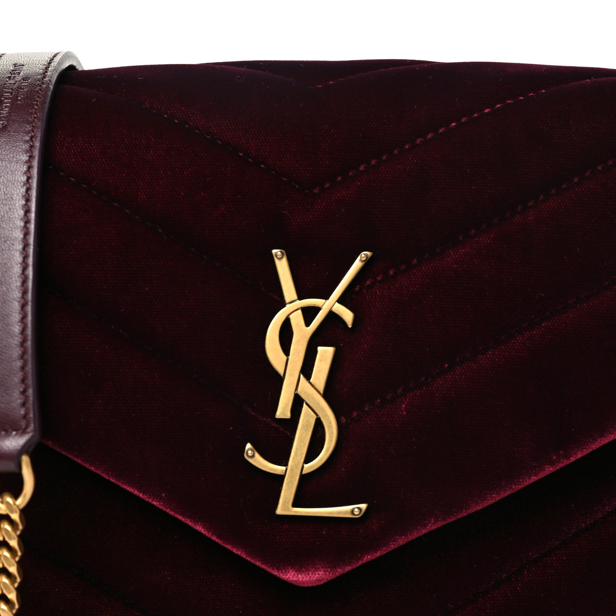 Velvet Y Quilted Monogram Small Loulou Chain Satchel Burgundy