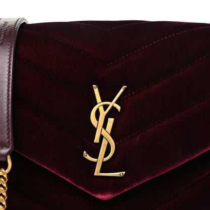 Saint Laurent Velvet Y Quilted Monogram Small Loulou Chain Satchel Burgundy 8 of 10