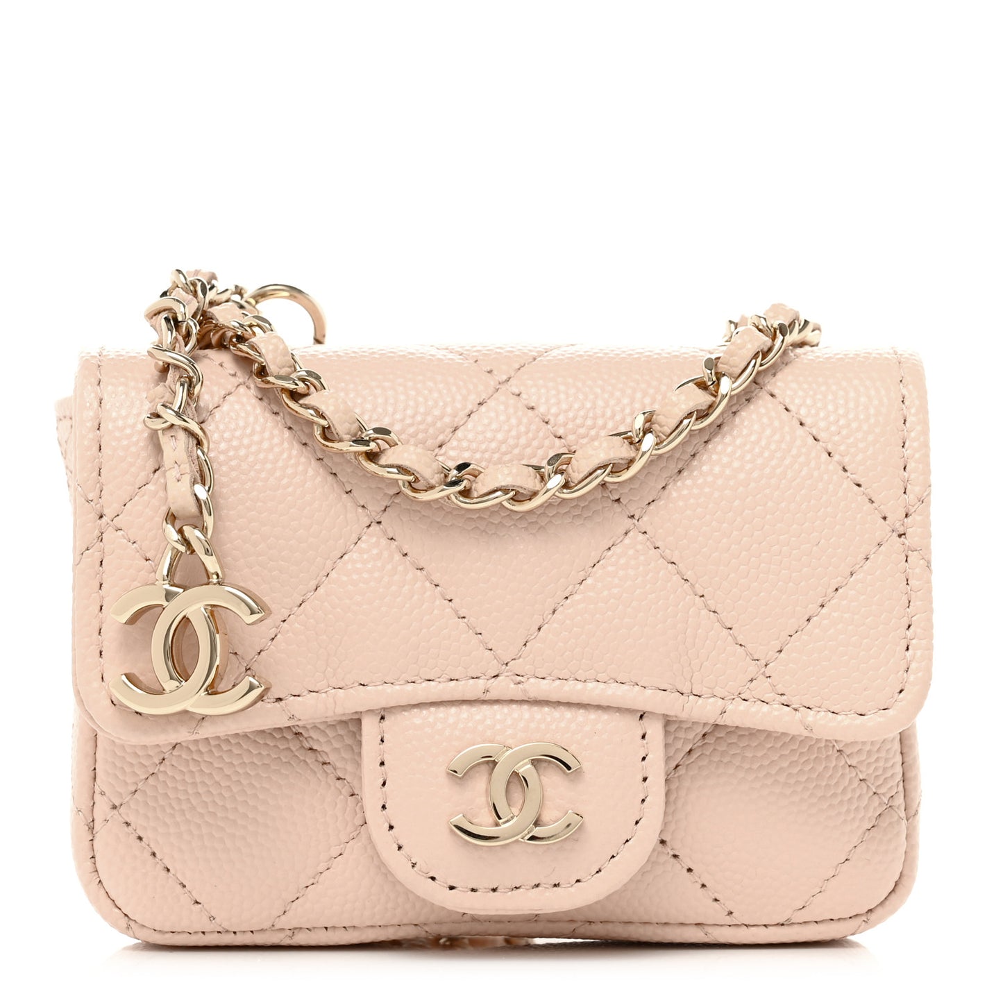 Caviar Quilted Mini Chain Belt Bag Light Beige