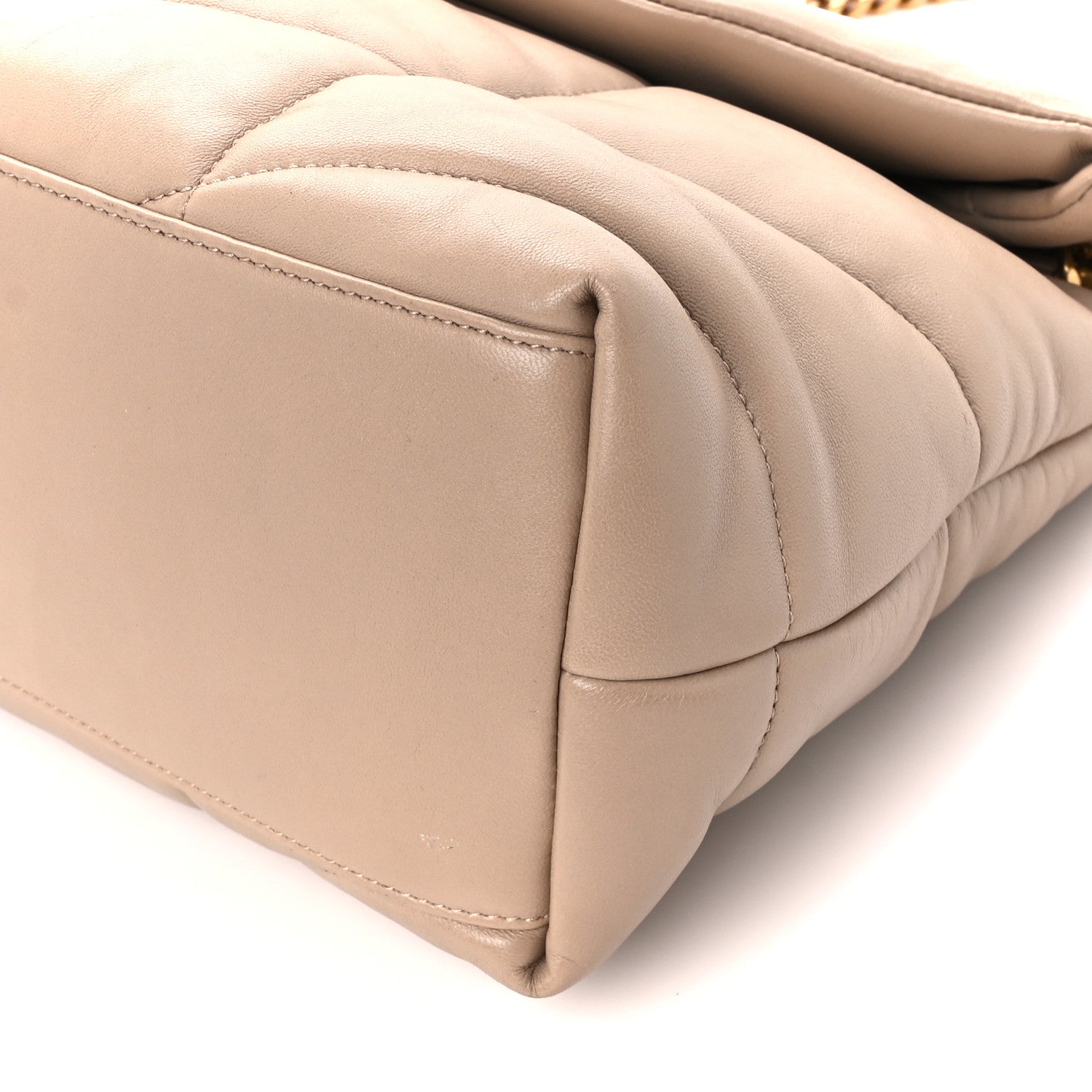 Saint Laurent Lambskin Quilted Medium Loulou Puffer Monogram Chain Satchel Dark Beige 11 of 12