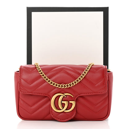 Gucci Calfskin Matelasse Super Mini GG Marmont Shoulder Bag Hibiscus Red 12 of 12