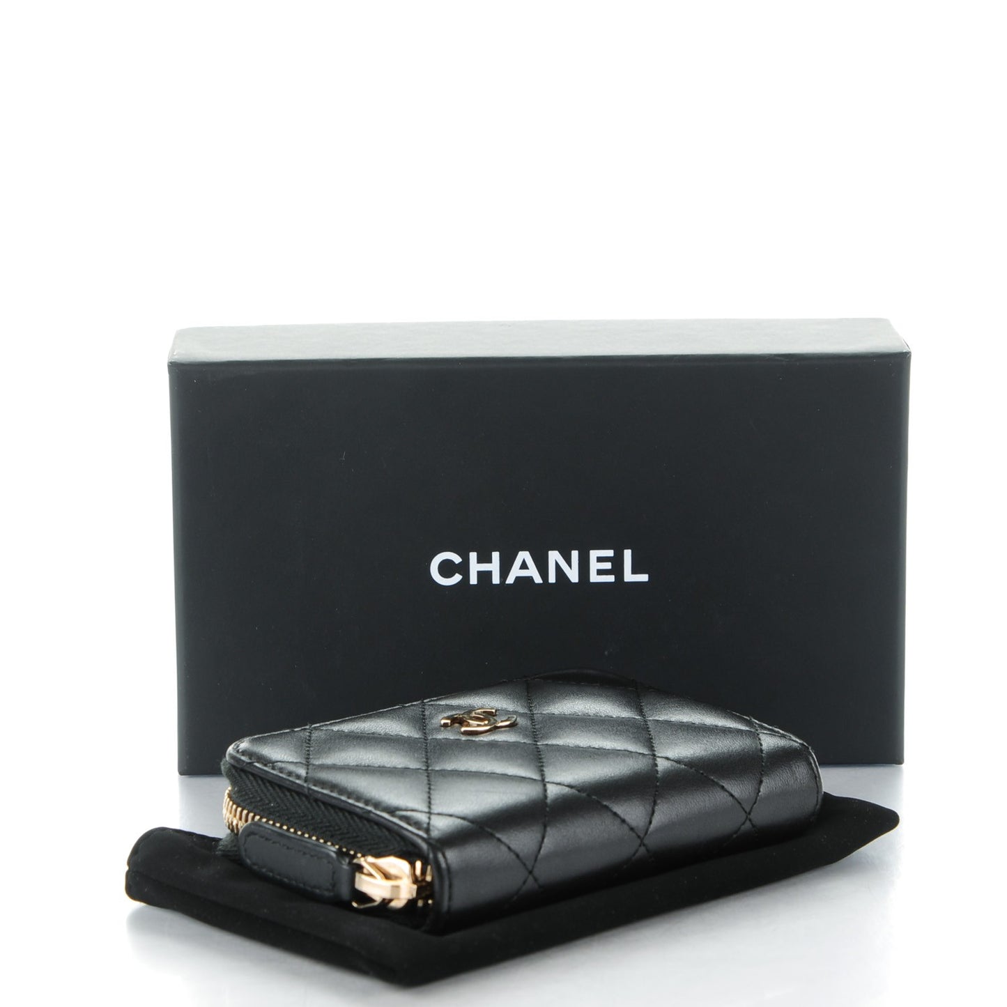 Lambskin Quilted Zip Around Coin Purse Wallet Black