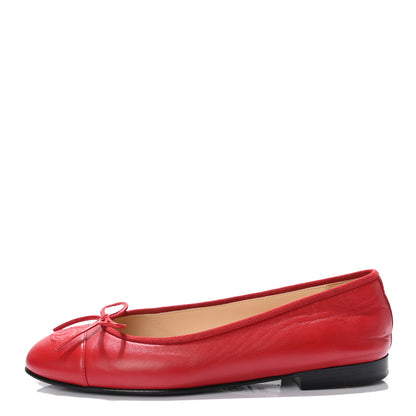Chanel Lambskin Cap Toe Ballerina Flats 37.5 Red 1 of 7