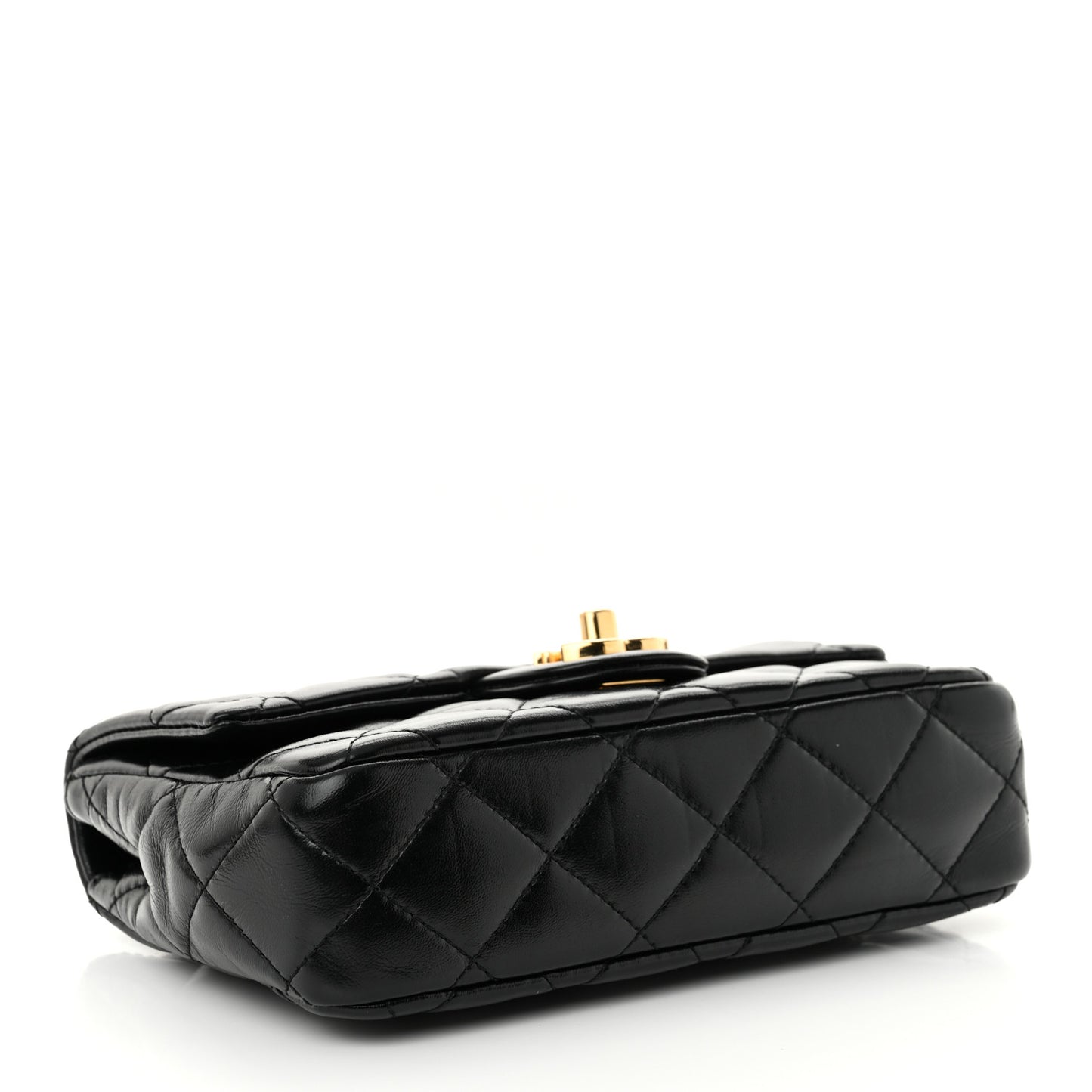Shiny Lambskin Quilted Golden Links Top Handle Flap Black