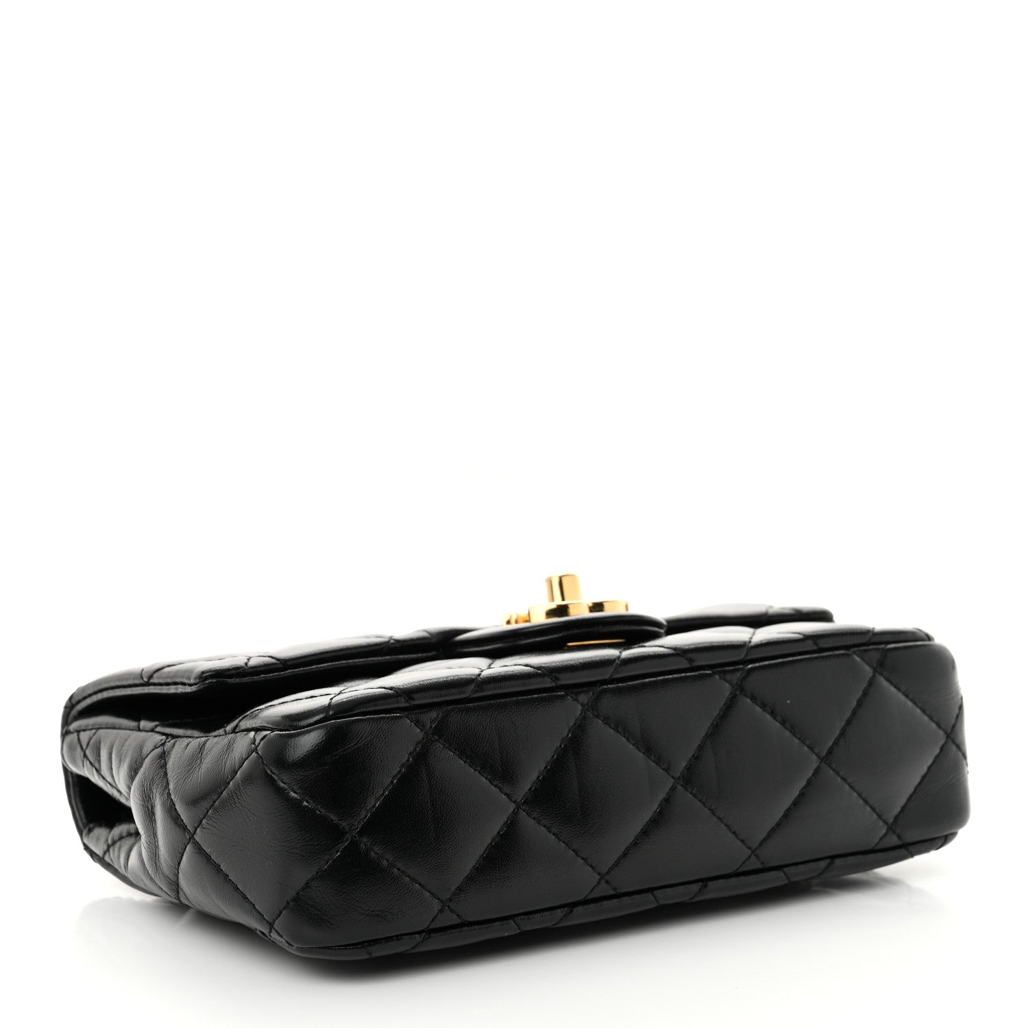 Chanel Shiny Lambskin Quilted Golden Links Top Handle Flap Black 4 of 10