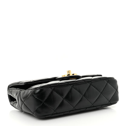 Chanel Shiny Lambskin Quilted Golden Links Top Handle Flap Black 4 of 10