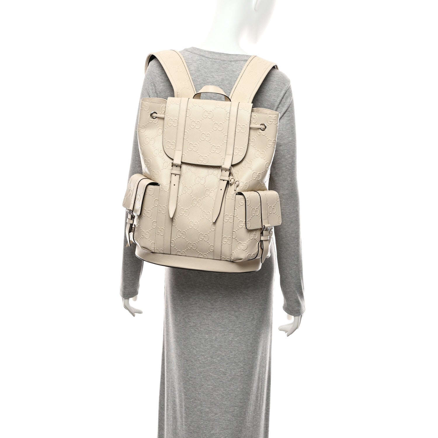 Gucci Piuma Calfskin Jumbo GG Embossed Double Buckle Backpack Mystic White 2 of 10