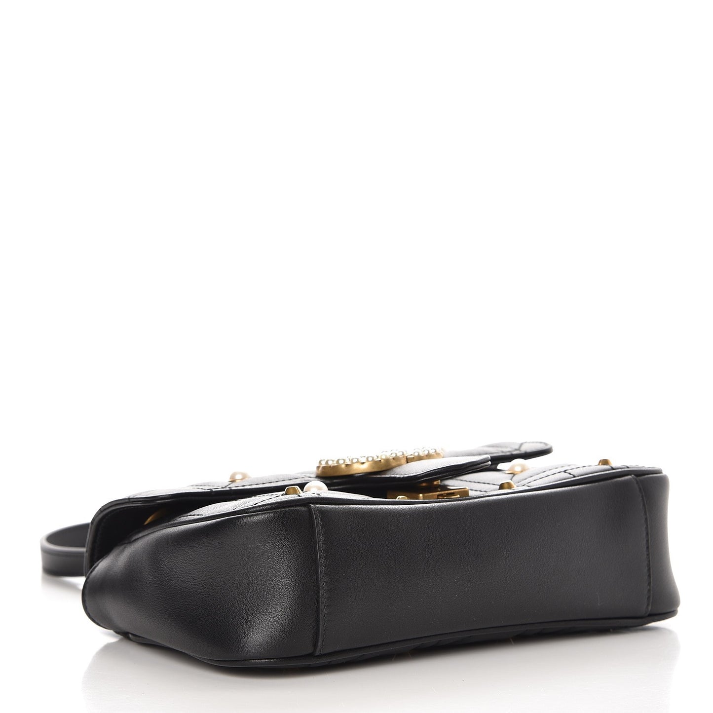 Calfskin Matelasse Studded Mini Pearly GG Marmont Shoulder Bag Black
