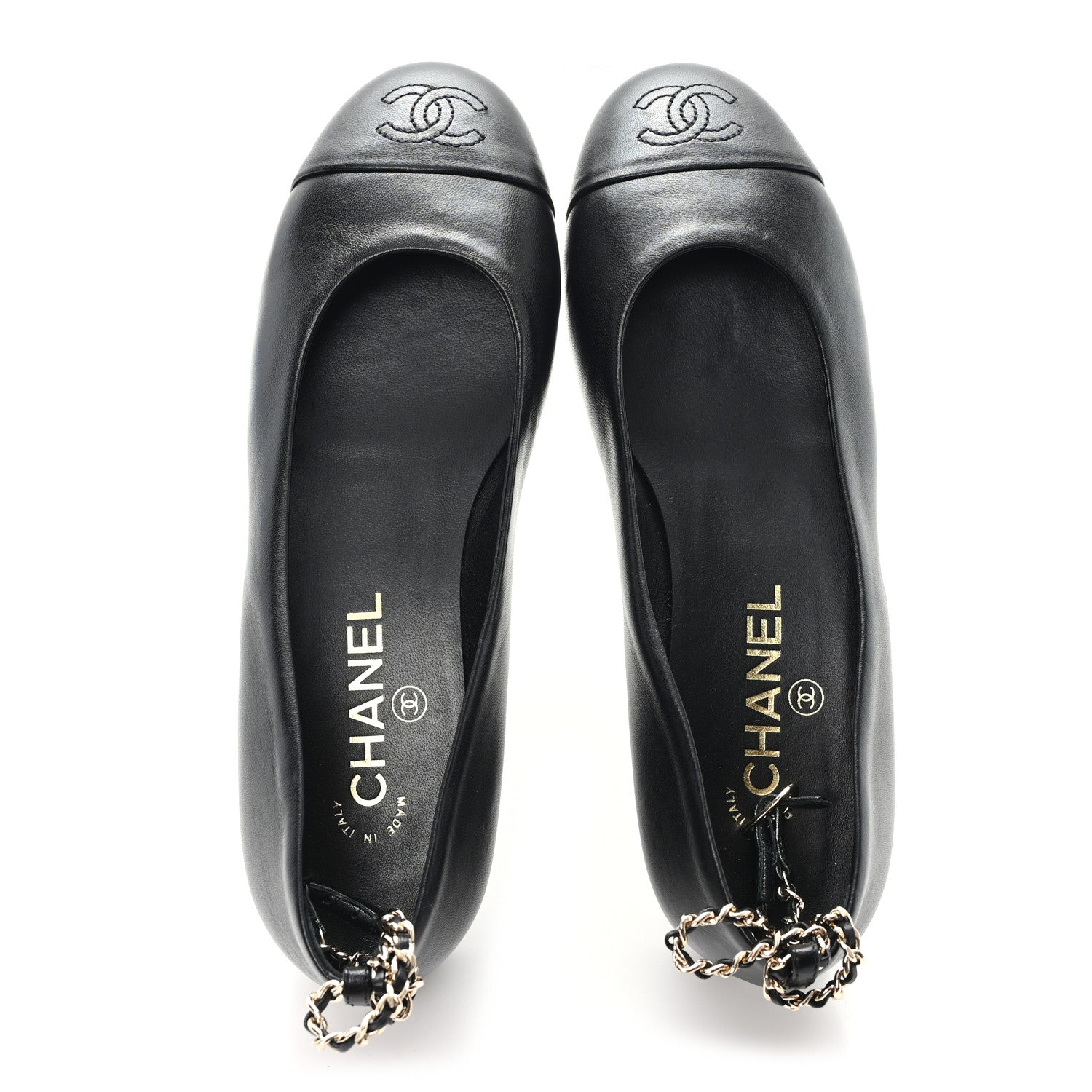 Chanel Lambskin Cap Toe CC Ankle Chain Ballerina Flats 36.5 Black 2 of 9