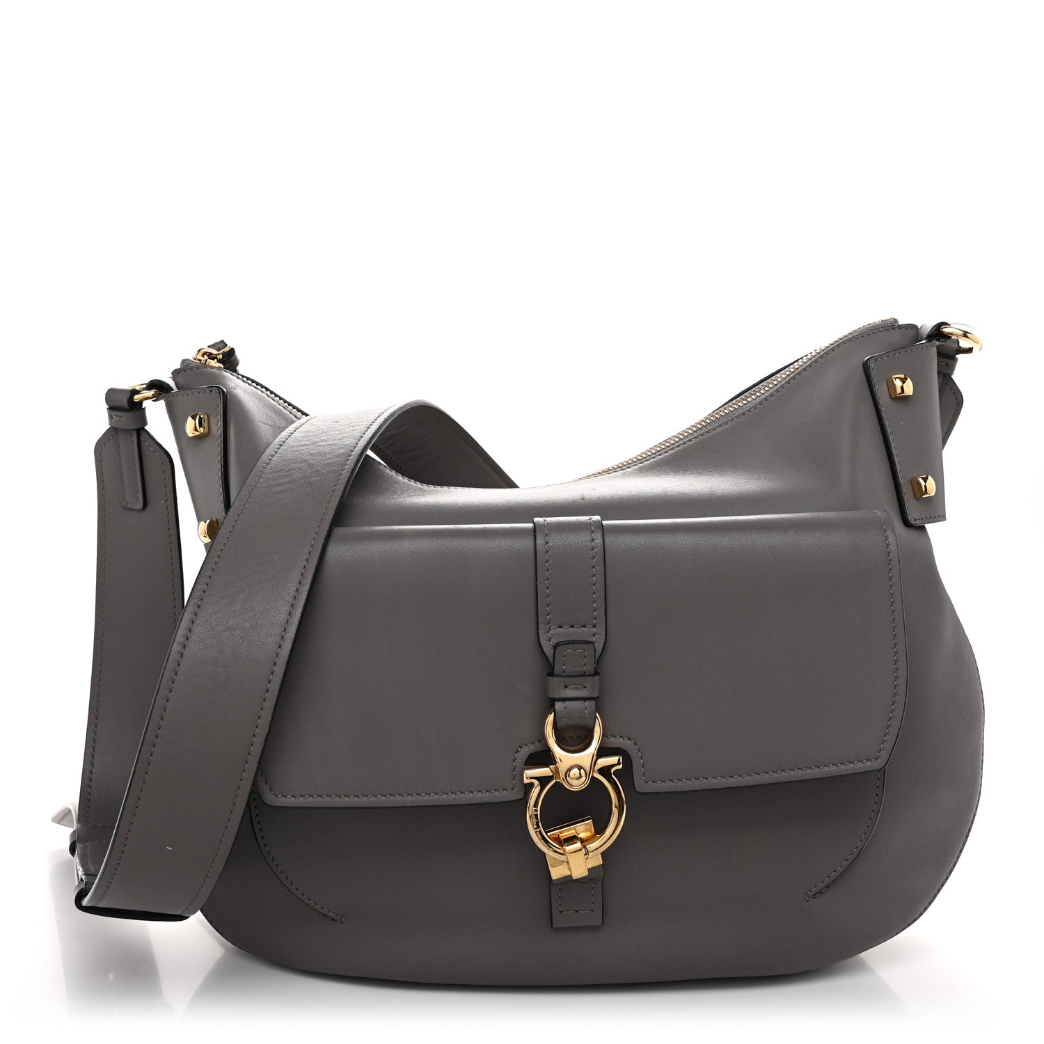 Salvatore Ferragamo Calfskin Fiona Hobo Grey 1 of 10