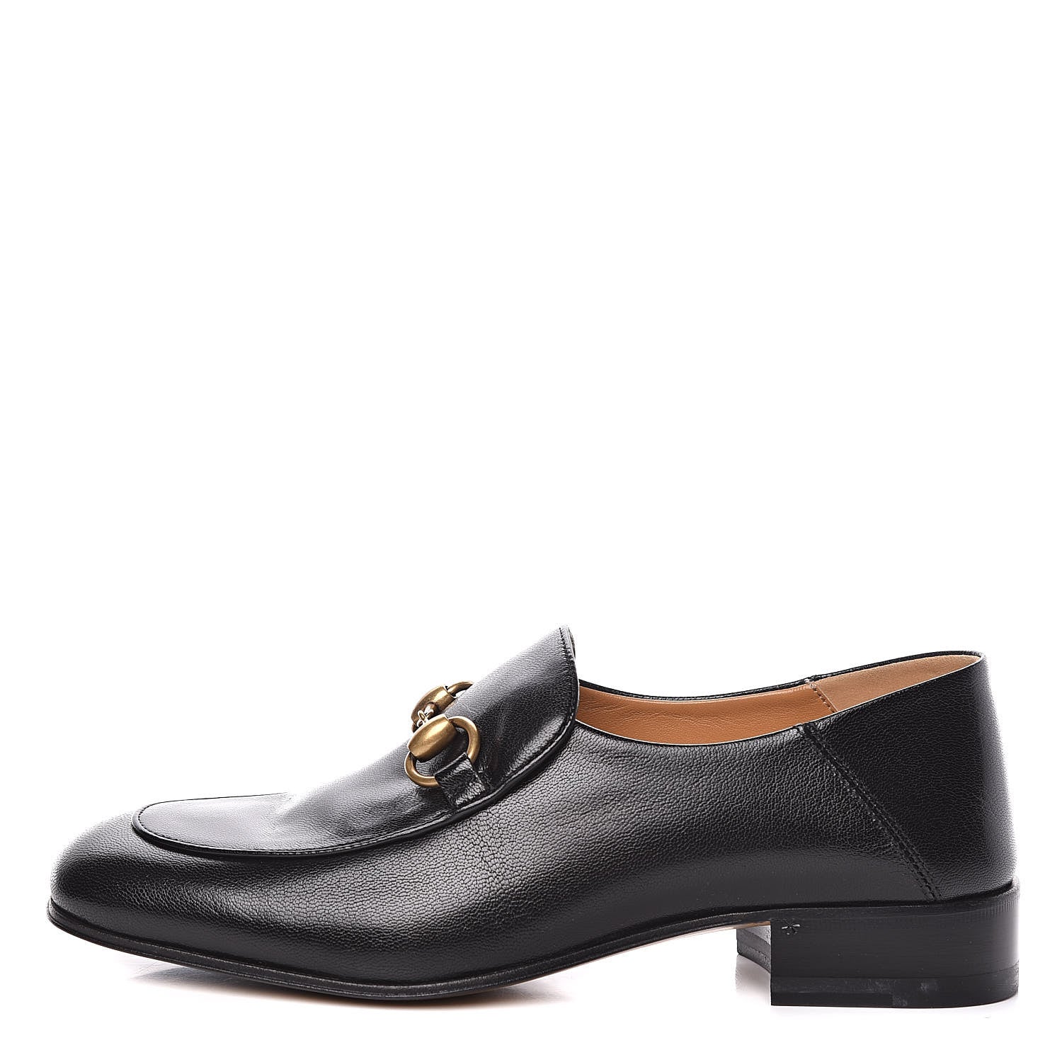 Gucci Goatskin Womens Horsebit Mid-Heel Loafers 37.5 Black 1 of 11