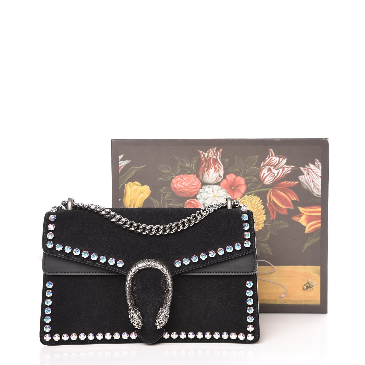 Suede Crystal Small Dionysus Shoulder Bag Black