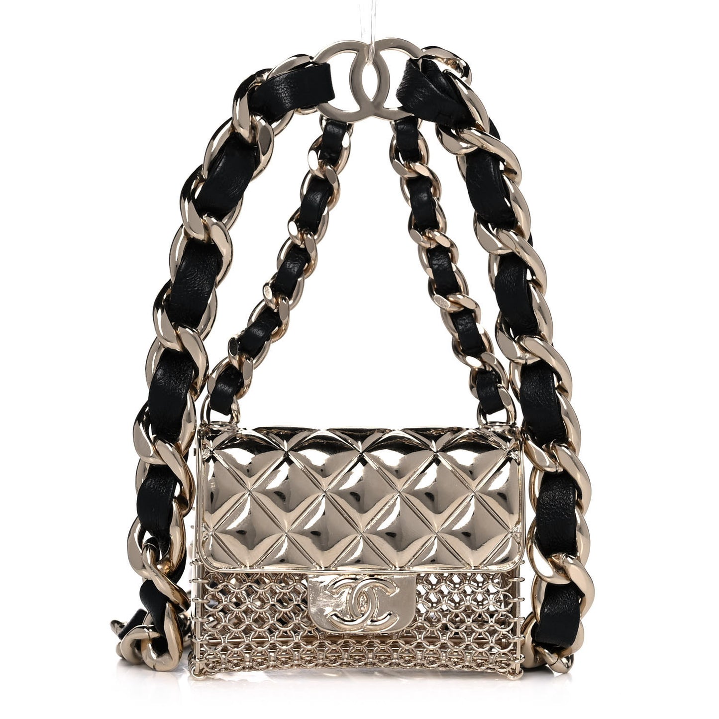 Lambskin Chain CC Flap Bag Belt 80 Black Gold