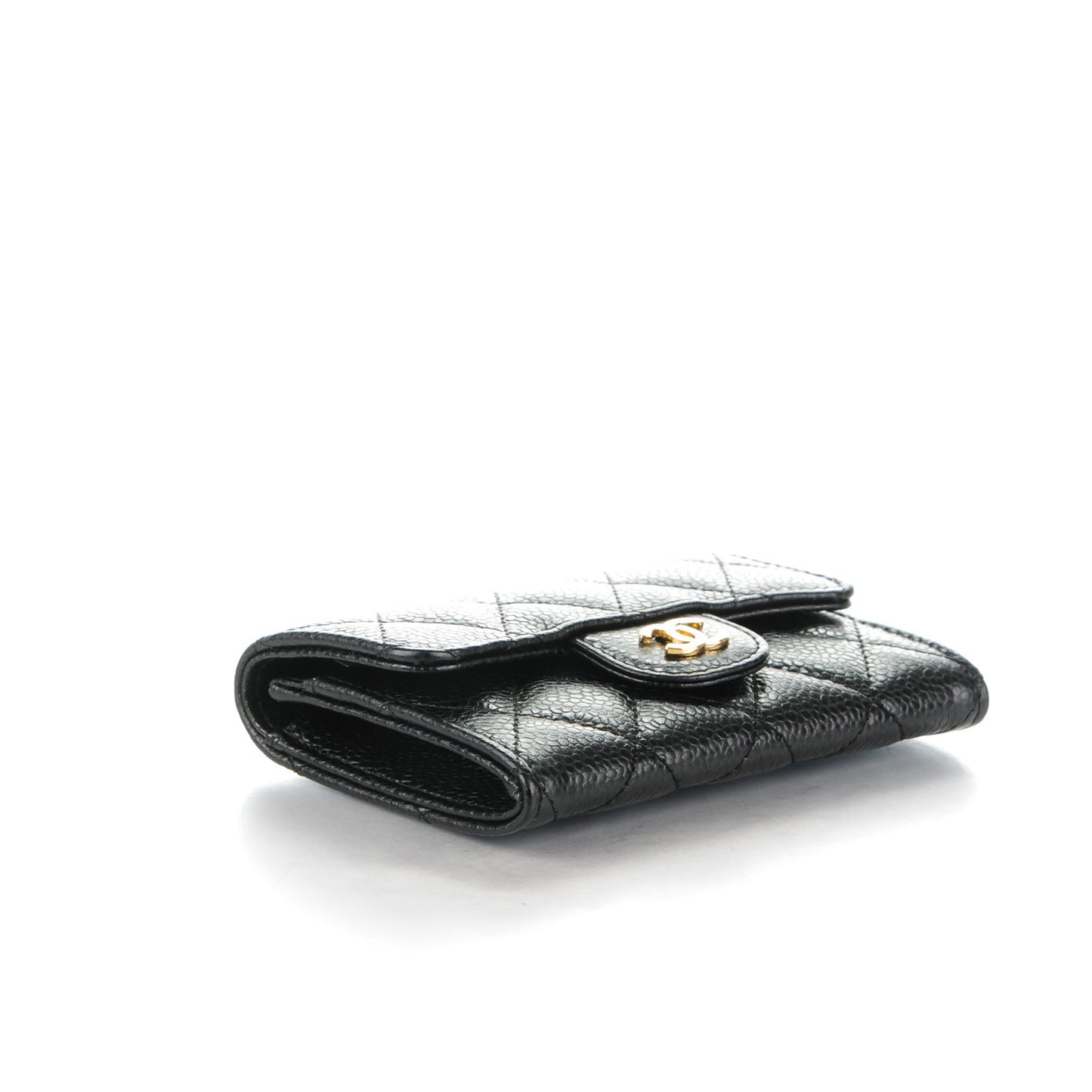 Caviar Quilted Flap Card Holder Black