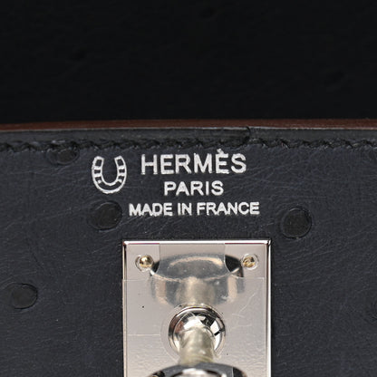 Hermes Ostrich Horseshoe Kelly Sellier 25 Bleu Indigo Rose Tyrien 6 of 11