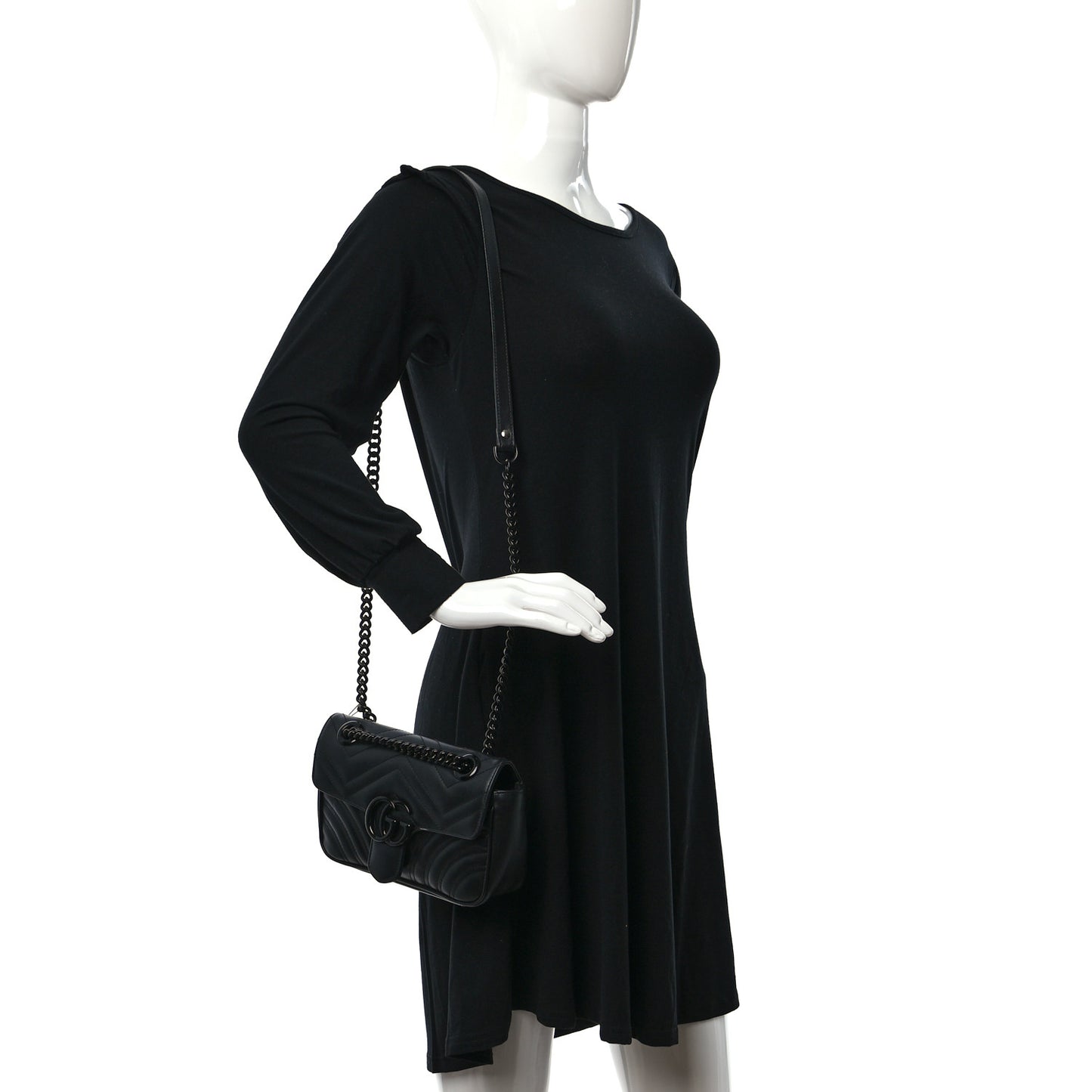Calfskin Matelasse Monochrome Mini GG Marmont Shoulder Bag Black