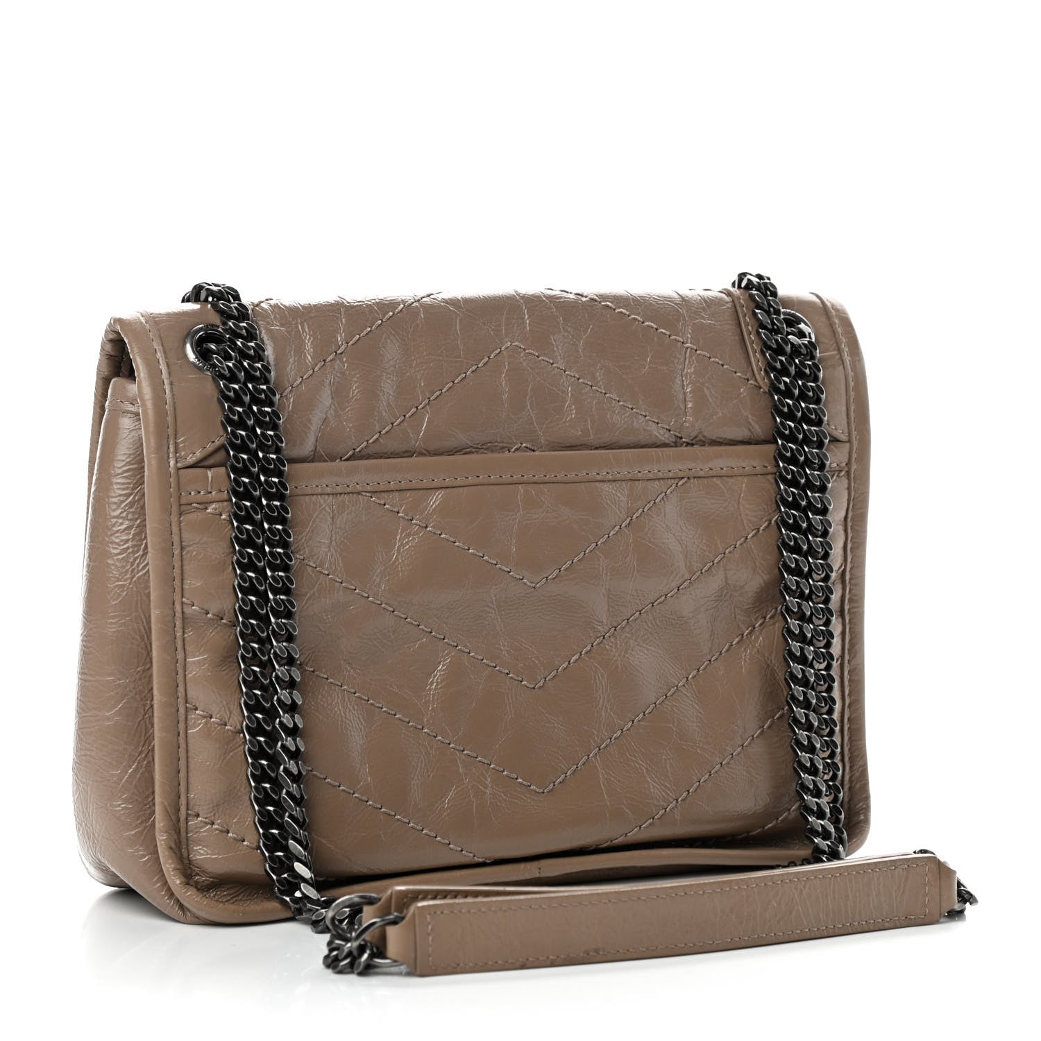Saint Laurent Crinkled Calfskin Matelasse Monogram Baby Niki Chain Satchel Light Taupe 3 of 10