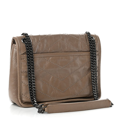 Saint Laurent Crinkled Calfskin Matelasse Monogram Baby Niki Chain Satchel Light Taupe 3 of 10