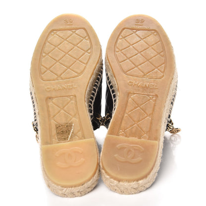 Chanel Lambskin Grosgrain Quilted CC Chain Espadrille Mules 39 Black 5 of 10