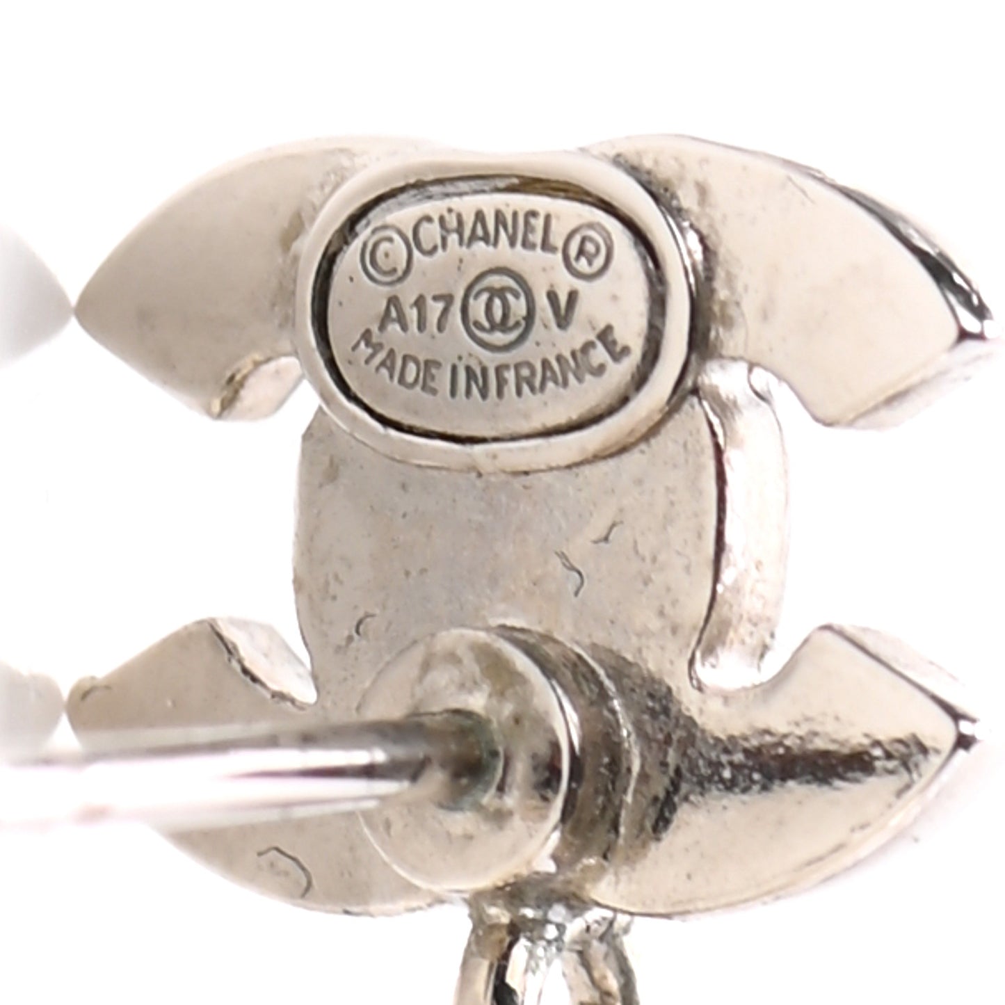 Crystal Pearl CC Drop Earrings Silver